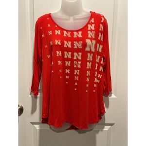 Red‎ Nebraska Cornhuskers N Spell Out Graphic Long Sleeve Shirt Womens Medium M